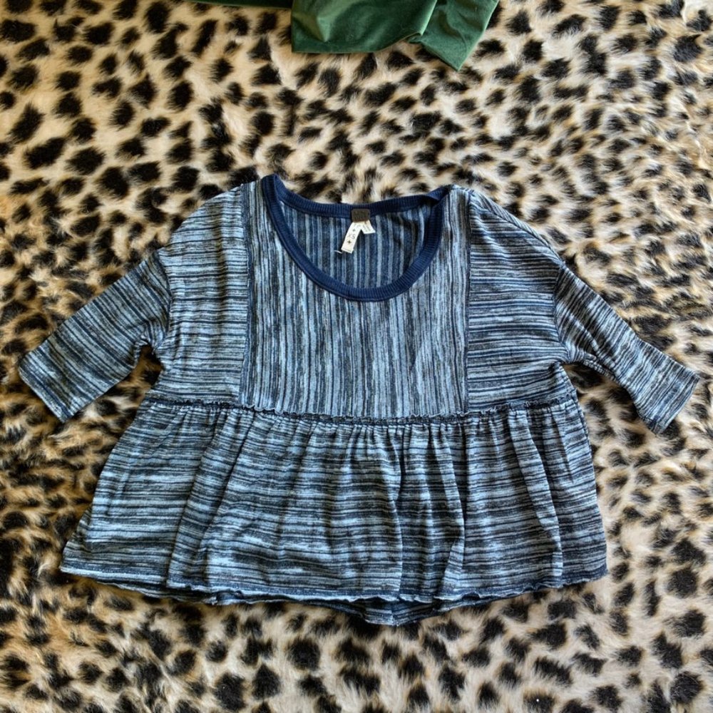 FREE PEOPLE. Blue Space-Dye Swing Knit Crop.